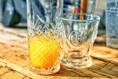 Close-up of beer in glass on table