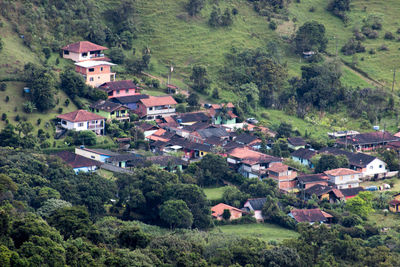 High angle view of houses in village