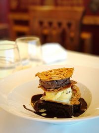 Close-up of dessert in plate on table