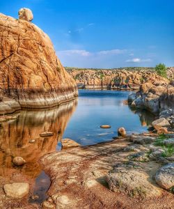 Rock formations in a lake