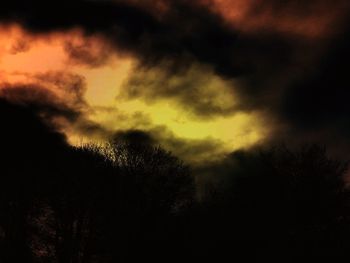 Low angle view of silhouette trees against sky at sunset