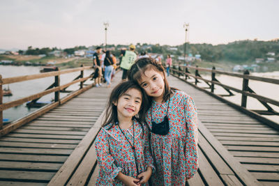 Two children travel at mon bridge bridge