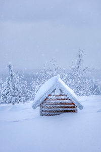 Snow covered field against sky