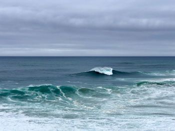 Waves in nazaré, portugal in february. atlantic ocean in winter.