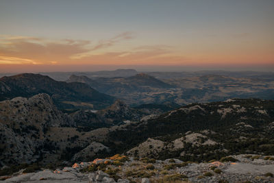 Scenic view of landscape against sky during sunset