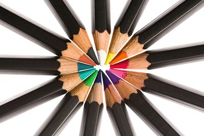 High angle view of multi colored pencils
