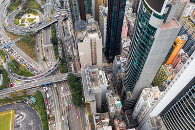 High angle view of street amidst buildings in city