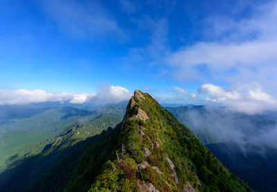 Scenic view of mountain against cloudy sky