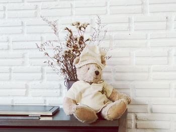 View of stuffed toy against wall