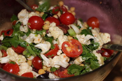 Close-up of chopped vegetables served in bowl