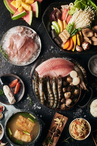 High angle view of fish on table