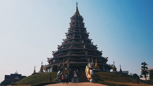 Low angle view of temple building against clear sky