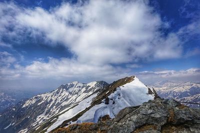 Scenic view of snowcapped mountains against sky