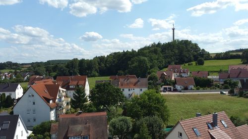 High angle view of townscape against sky