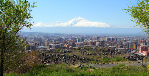 Mount ararat and yerevan city,transcaucasia,armenia.