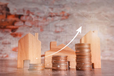Close-up of coins on table