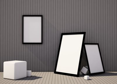 Low angle view of empty laptop on wall at home