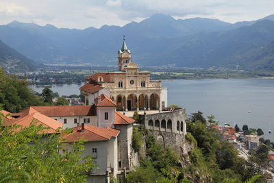 The madonna del sasso church above the lago maggiore