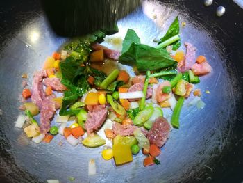 High angle view of vegetables in plate