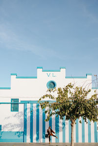 Low angle view of building against blue sky