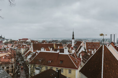 High angle view of houses against sky