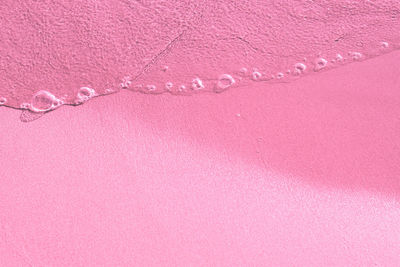 Close-up of water drops on pink wall