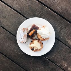 High angle view of dessert in plate on table