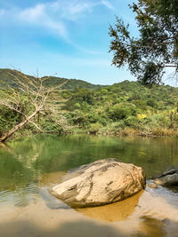 Scenic view of lake against sky