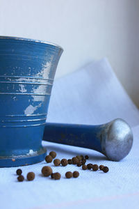 Close-up of coffee beans on table