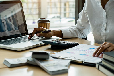 Man using laptop on table