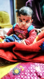 Portrait of cute baby at home