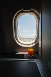 Close-up of airplane window