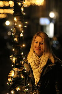 Close-up of illuminated lanterns at night