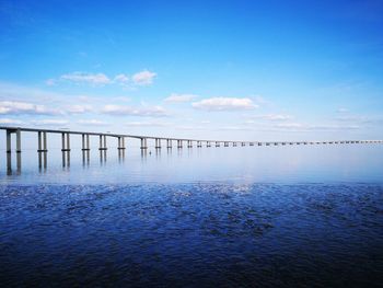 Scenic view of sea against blue sky