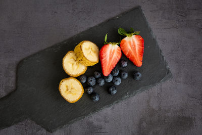 High angle view of fruits on table