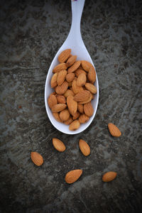 High angle view of cookies in bowl on table