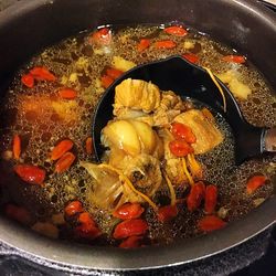 High angle view of food in bowl