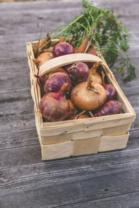 Close-up of vegetables in basket on table