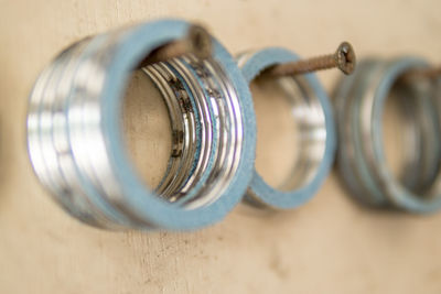 Close-up of machine on table