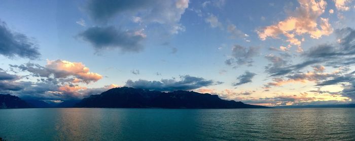 Scenic view of lake against sky during sunset