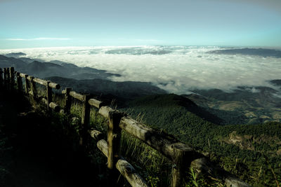 High angle view of land against sky