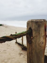 Wooden posts on beach