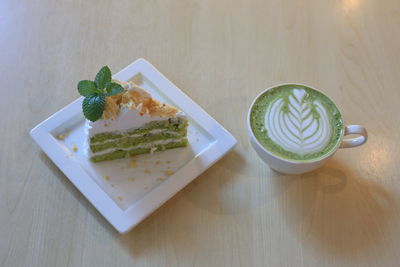 High angle view of breakfast on table