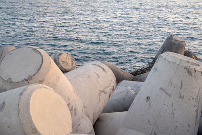 High angle view of rocks on beach