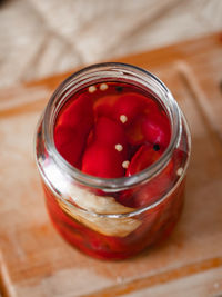 Close-up of pills in jar on table