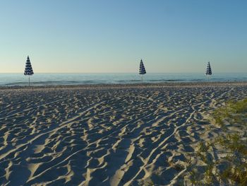 Scenic view of beach against clear sky