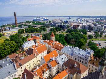 High angle view of townscape against sky