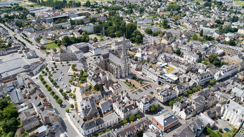 High angle view of street amidst buildings in town