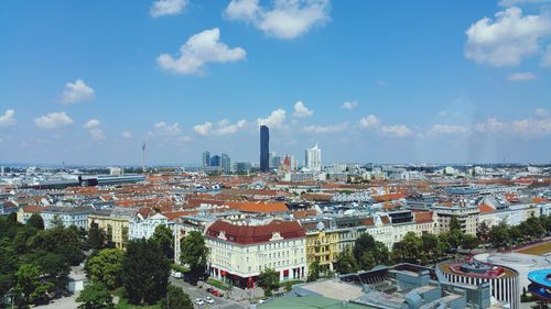 High angle view of buildings in city