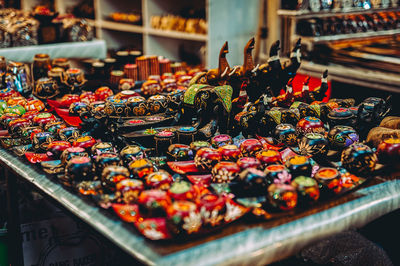 Various objects for sale at market stall